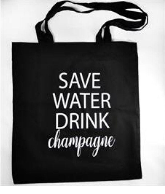 Tygkasse Save water drink champagne Svart