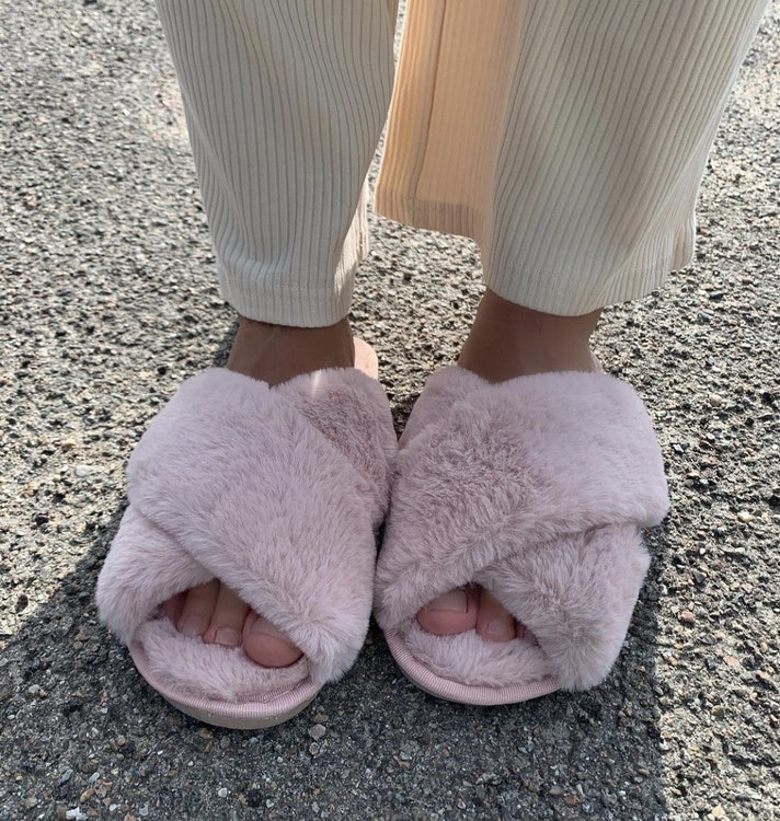 Lou Faux fur slippers Light Pink, Taupe eller Leo