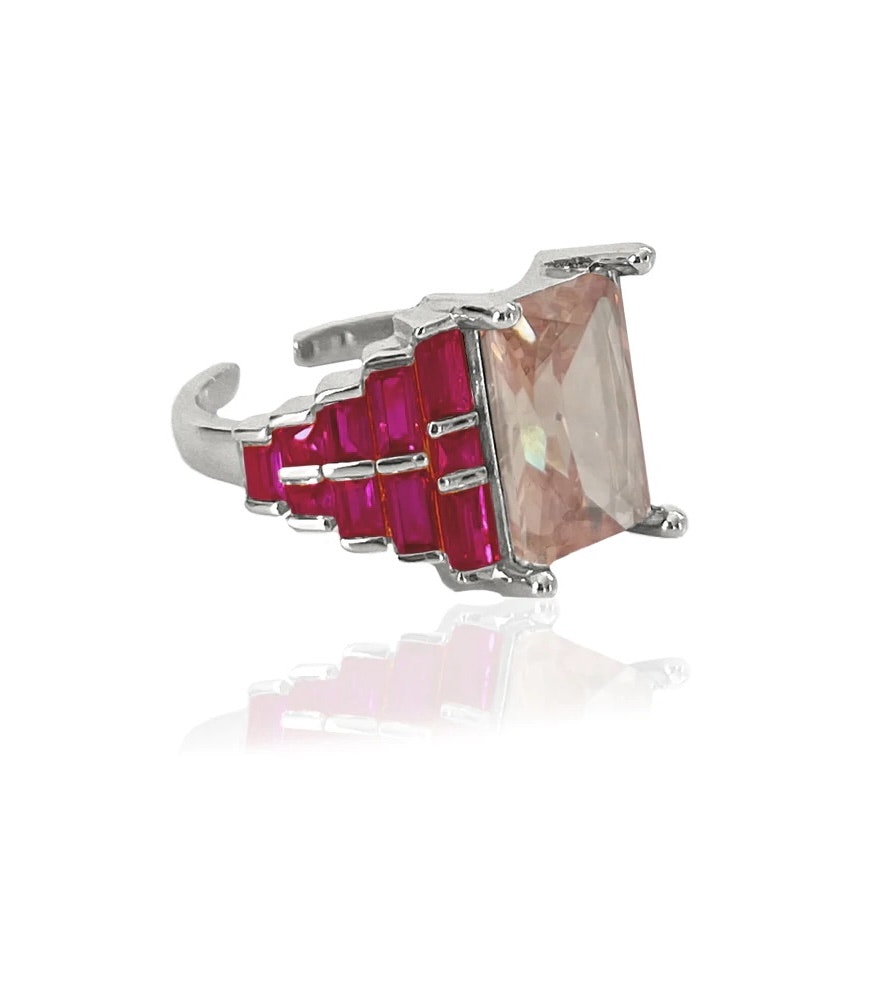 Royal Domino Crystal Ring Fuchsia Guld eller Silver