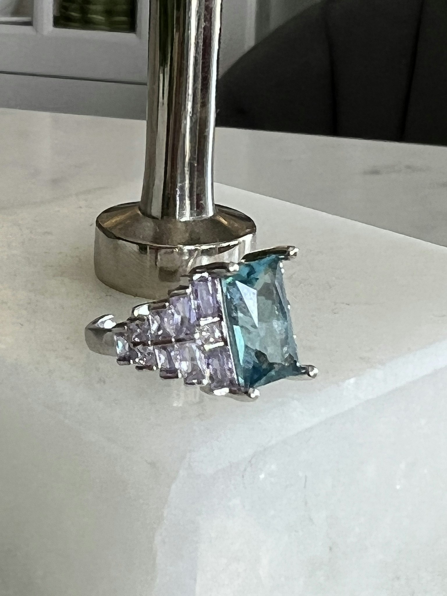 Royal Domino Crystal Ring Silver/Blå mix