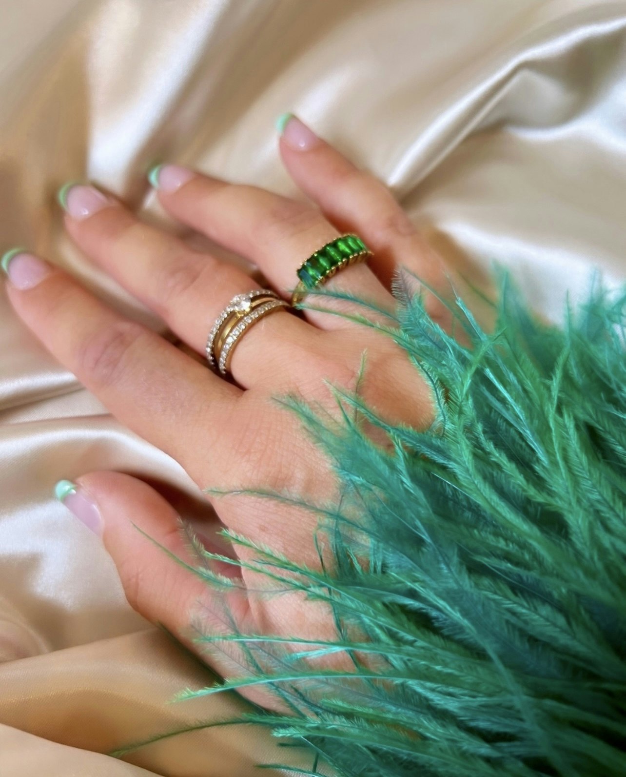 Athena crystal ring green gold