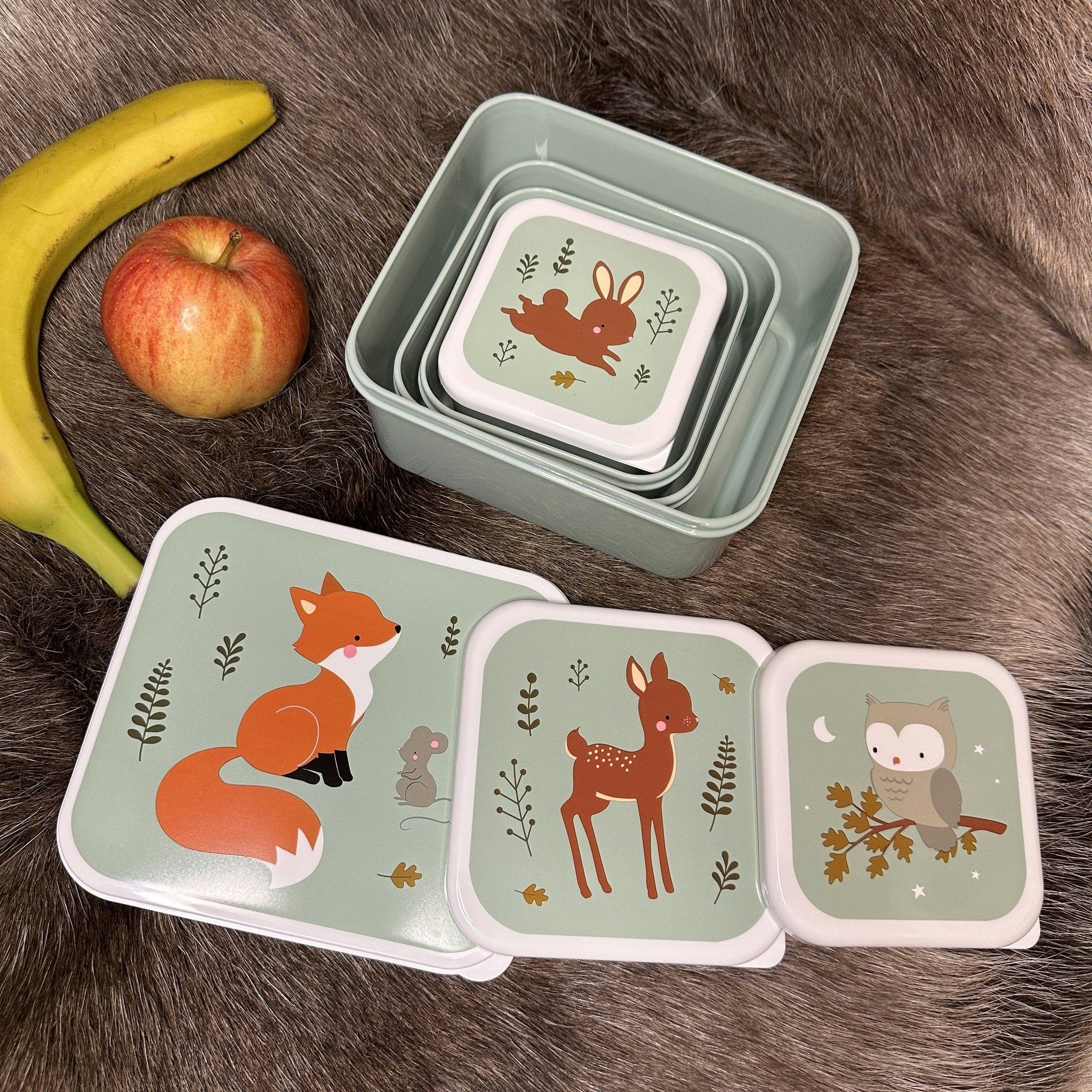 Lunch & Snack Box Set med skogens djur, A Little Lovely Company