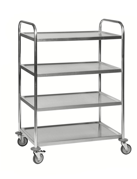 Rostfritt rullbord 4 plan, 910x590x1260mm, 100kg, broms, KM60356
