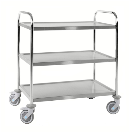 Rostfritt rullbord 3 plan, 910x590x965mm, 100kg, broms, KM60355-S