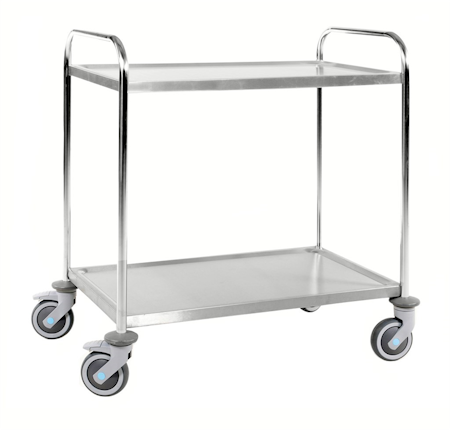 Rostfritt rullbord 2 plan, 910x590x965mm, 100kg, broms, KM60354