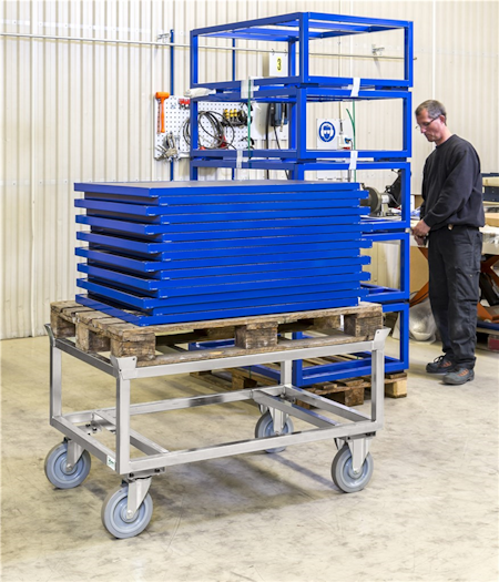 Ställbar pallvagn med pallstyrning 1246x846x705 mm, broms, KM222-EPB
