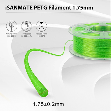 iSANMATE PETG Klar Glitter • Flu. grön • 1kg