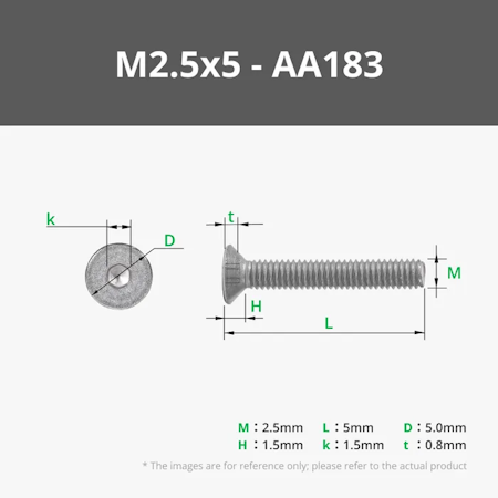 M2.5 Flat Head Cap Machine Screws (FHCS) (20pcs)
