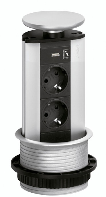 EVOline Powerport 2-vägs + 1x USB-A rostfri look