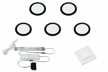 LED set 5x Moonlight svart med trådlöst väggbrytare