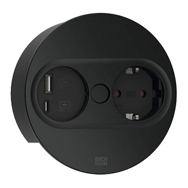 BACHMANN Twist 2 rund, svart (1-vägs + USB A/C)