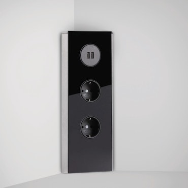 Hörnbox Mira svart glas 2-vägs med 2x USB-A