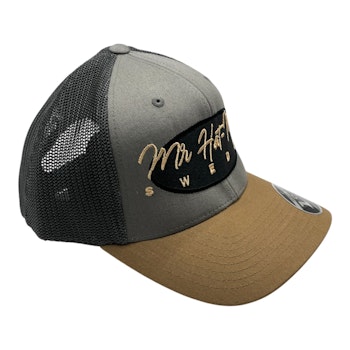 Premium YP110T Trucker-Earh Tone Mesh Stretch Adjustable with black oval and light brown text