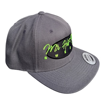 YP6606 Classic Snapback Dark Grey with black front oval and green text