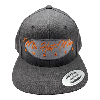 YP6089M SnapBack Dark Grey with a silver front oval and orange text