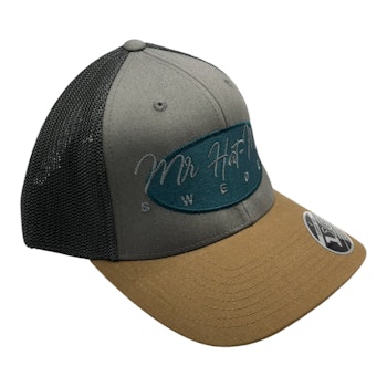 Premium YP110T Trucker-Earh Tone Mesh Stretch Adjustable with green oval and light grey text