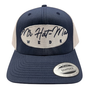 YP6606 Classic Trucker Mesh Navy/White with white oval and blue text