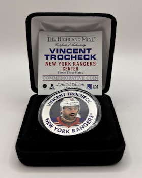 Signerat silver pläterat mynt av Vincent Trocheck New York Rangers