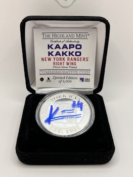 Signerat silver pläterat mynt av Kappo Kakko New York Rangers