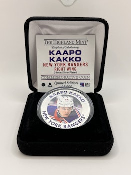Signerat silver pläterat mynt av Kappo Kakko New York Rangers