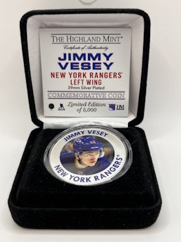 Signerat silver pläterat mynt av Jimmy Vesey New York Rangers