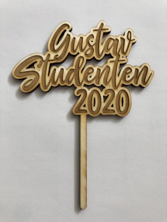 Cake topper, egen text - trä med gravyr