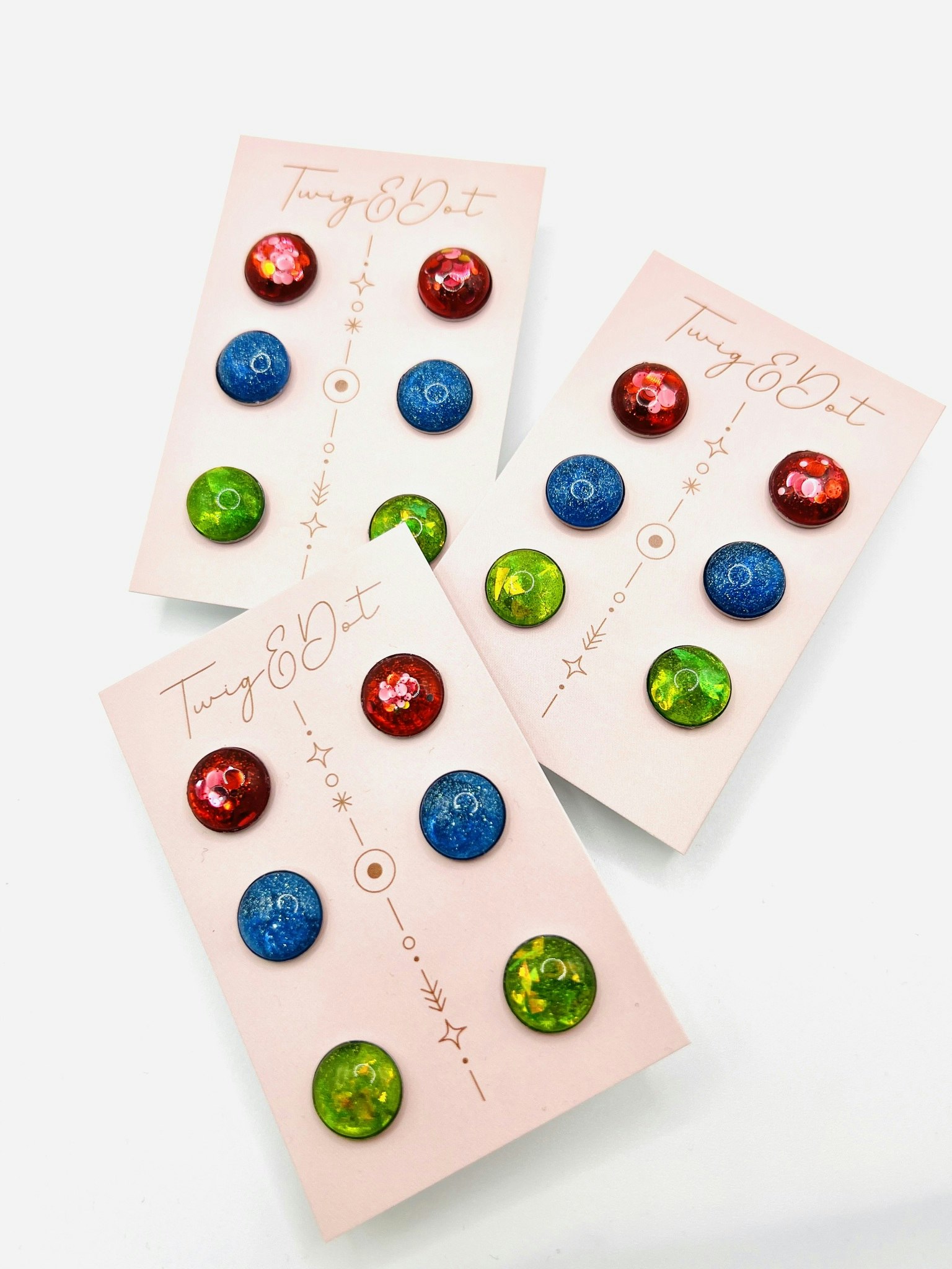 Candy Buttons - Trepack; röd, blå, grön