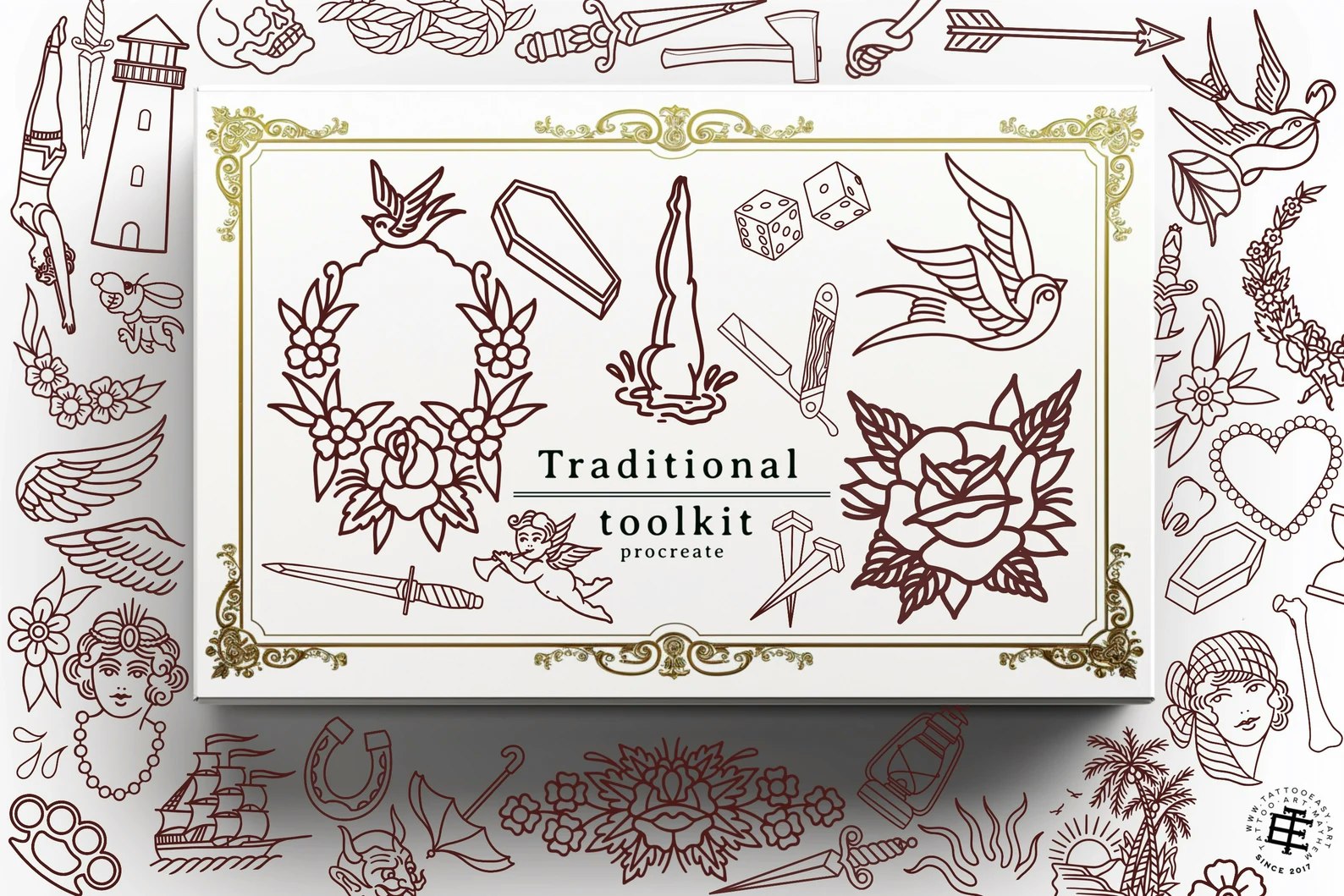 The Traditional Toolkit 1000+, Creative Procreate tattoo design kit for artists, Procreate Tattoo art, tattoo design bundle, tattoo artists
