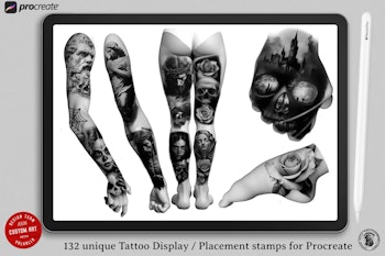 Procreate, Tattoo Display / Placement, 145 ready made body parts, tattoo stamps, tattoo designer, tattoo artist
