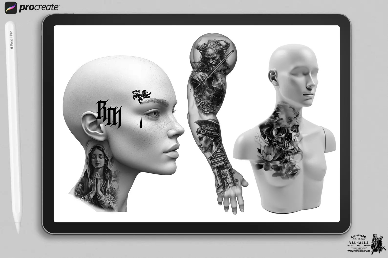 Procreate, Tattoo Display / Placement, 145 ready made body parts, tattoo stamps, tattoo designer, tattoo artist