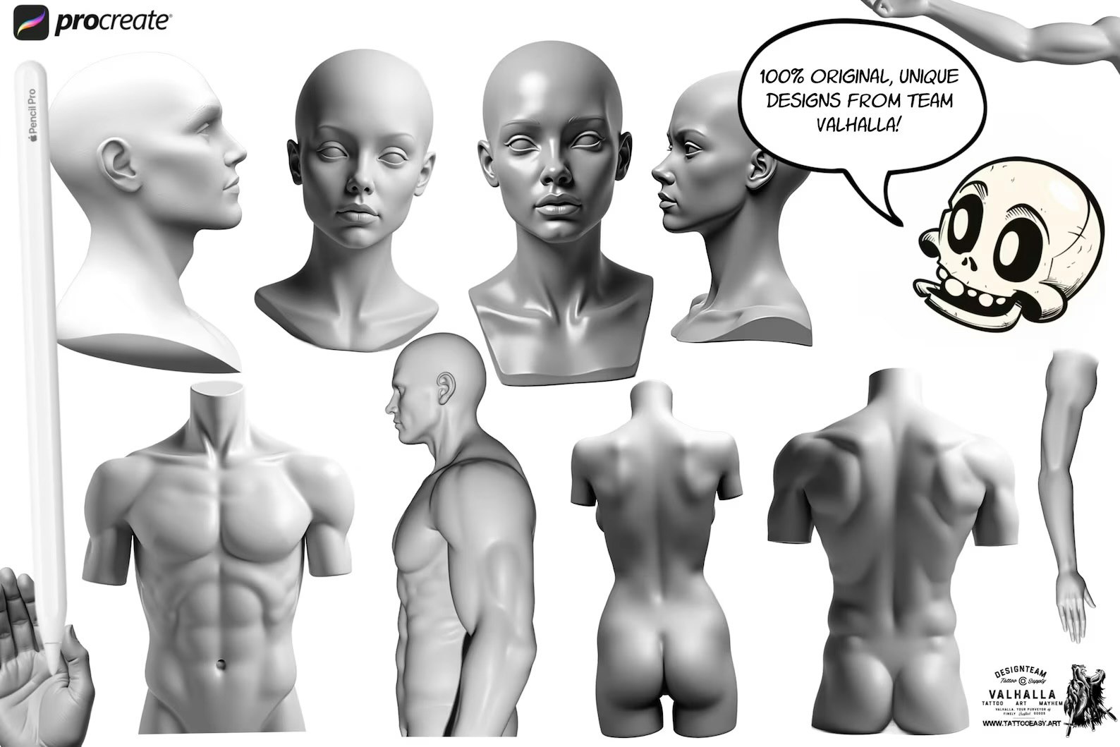Procreate, Tattoo Display / Placement, 145 ready made body parts, tattoo stamps, tattoo designer, tattoo artist