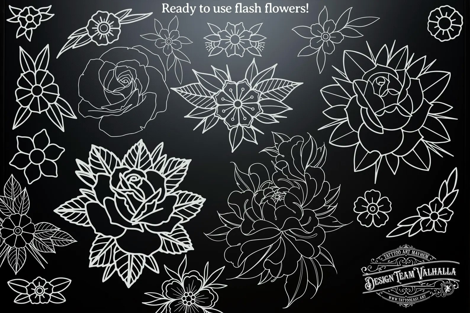 100 tattoo inspired Traditional flowers drawn by hand - .svg .png .ai & Procreate files included