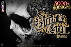 Black & Grey - XXL, Procreate stamps, Svg files, Png files, 3000+ elements, Tattoo flash art, Tattoo design collection, reference collection
