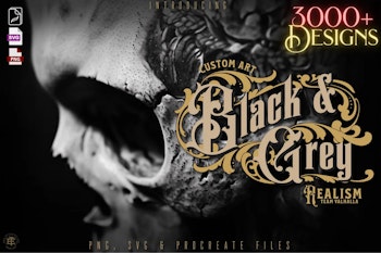 Black & Grey - XXL, Procreate stamps, Svg files, Png files, 3000+ elements, Tattoo flash art, Tattoo design collection, reference collection