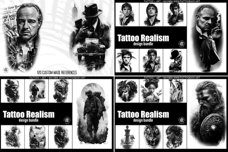 Black & Grey - XXL, Procreate stamps, Svg files, Png files, 3000+ elements, Tattoo flash art, Tattoo design collection, reference collection
