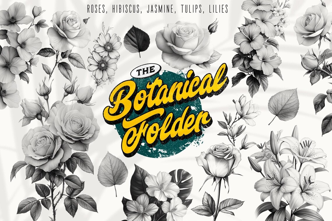 The Botanical Folder XL, 3000+, 100% Custom Art, Procreate brushes, png files, svg files, flowers, nature, foliage, mushrooms, leaves