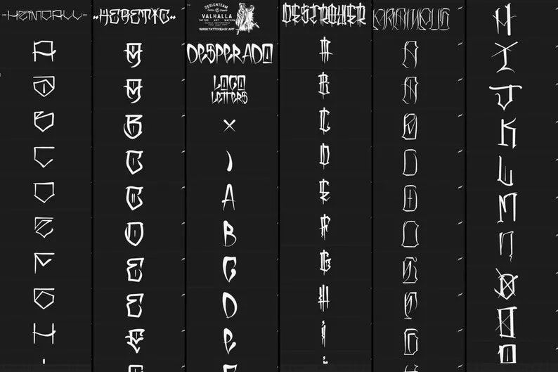 Procreate, Tattoo lettering 4, 16 custom fonts + extras