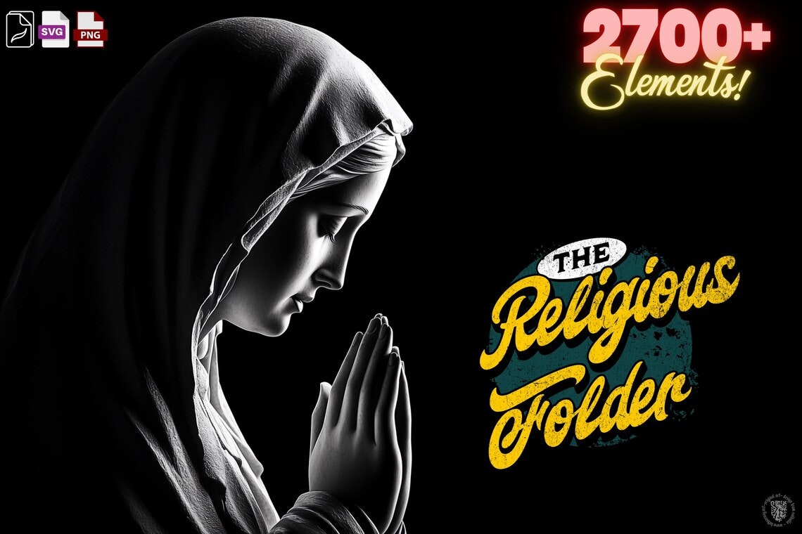 The Religious Folder - XL, Procreate stamps, Svg files, Png files, 2700+ elements, Tattoo flash, Tattoo ideas, Religious designs