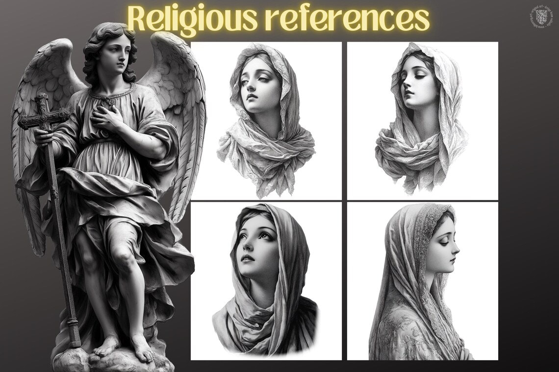 The Religious Folder - XL, Procreate stamps, Svg files, Png files, 2700+ elements, Tattoo flash, Tattoo ideas, Religious designs