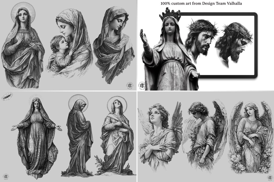The Religious Folder - XL, Procreate stamps, Svg files, Png files, 2700+ elements, Tattoo flash, Tattoo ideas, Religious designs