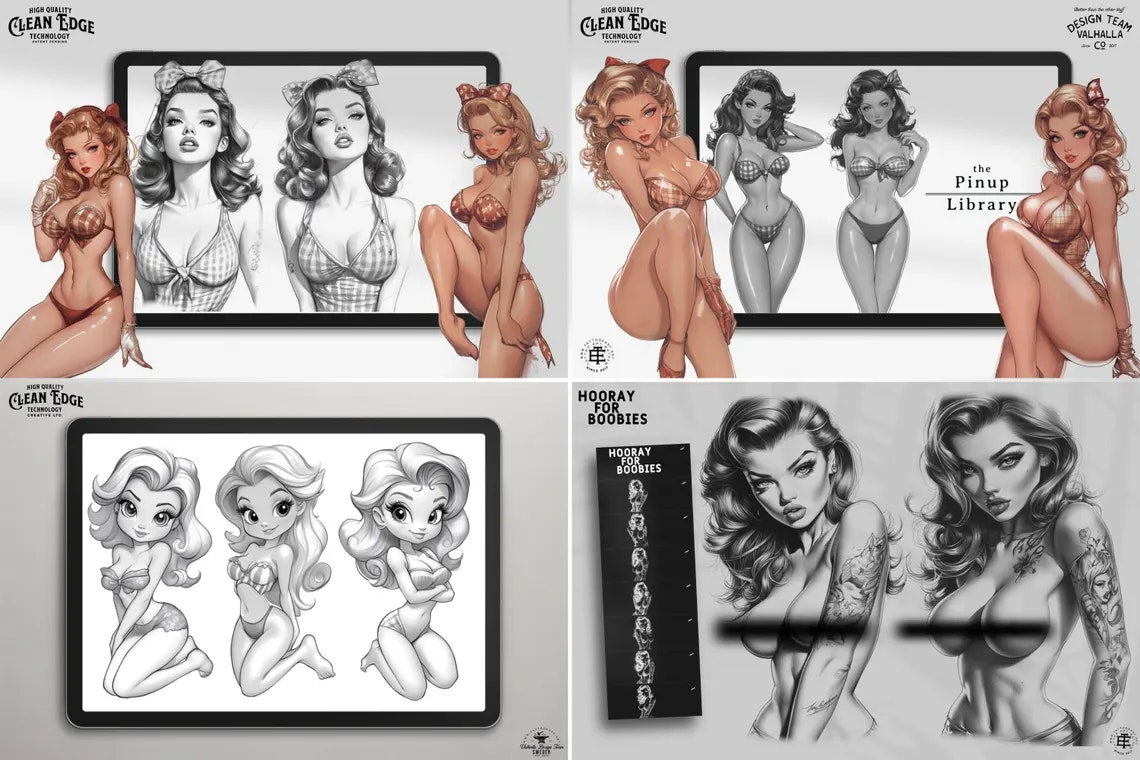 The Pinup Reference Library - XXL, Procreate stamps, Svg files, Png files, 4300+ elements, Tattoo flash, Tattoo ideas, Pinup designs