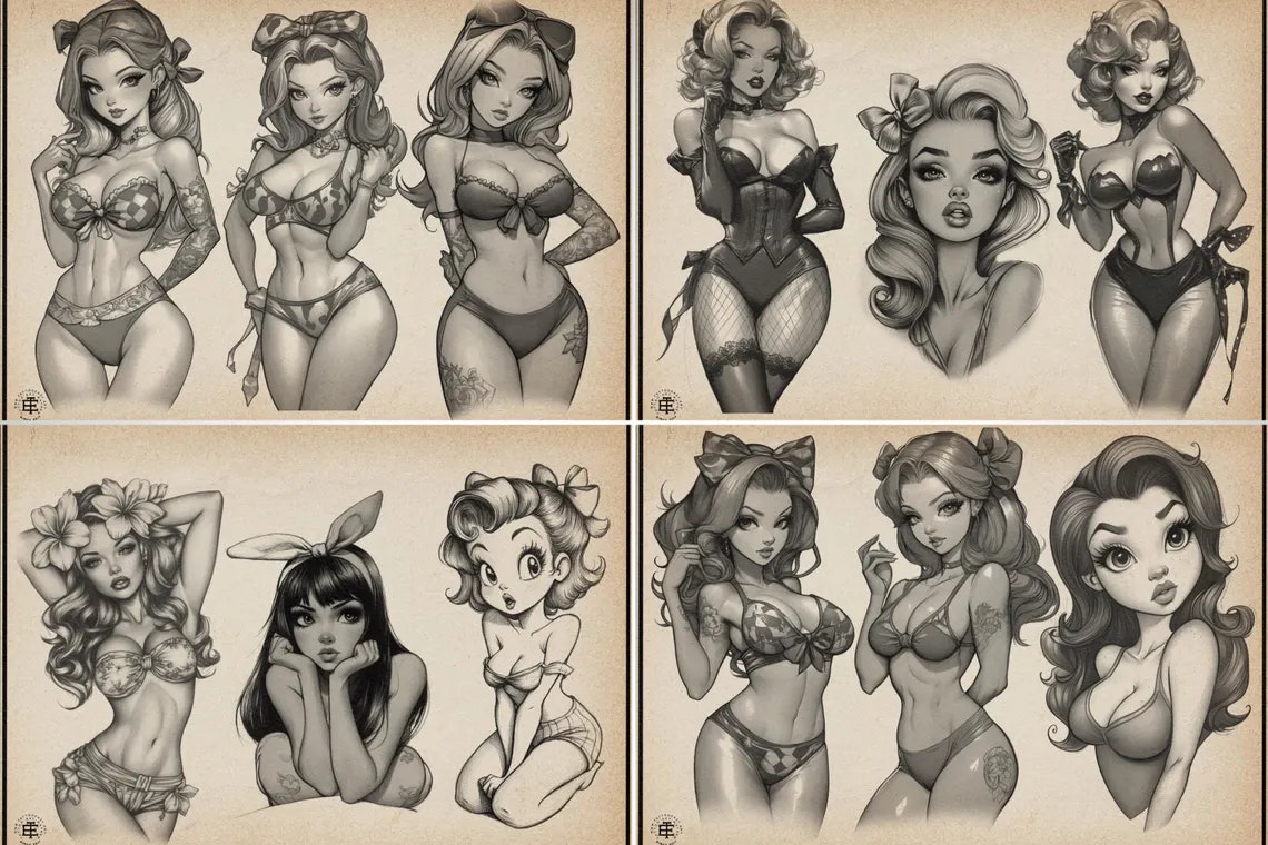 The Pinup Reference Library - XXL, Procreate stamps, Svg files, Png files, 4300+ elements, Tattoo flash, Tattoo ideas, Pinup designs