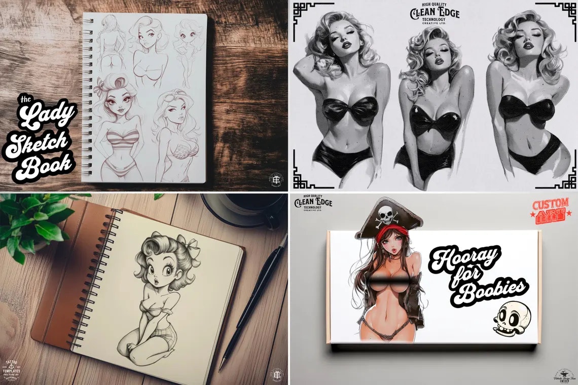 The Pinup Reference Library - XXL, Procreate stamps, Svg files, Png files, 4300+ elements, Tattoo flash, Tattoo ideas, Pinup designs