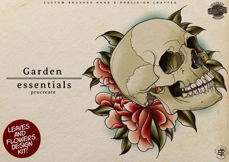 Procreate - Garden Essentials, Tattoo Leaves & Flowers, Fineline, hand drawn