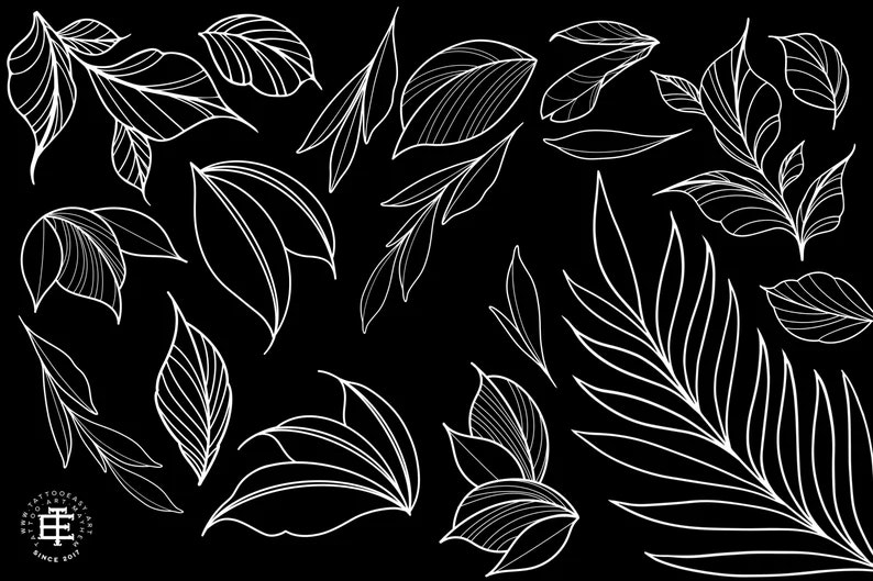 Procreate - Garden Essentials, Tattoo Leaves & Flowers, Fineline, hand drawn
