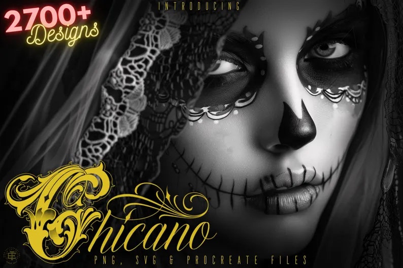 Chicano References - XXL, Procreate stamps, Svg files, Png files, 2700+ elements, Tattoo flash art, Tattoo design collection, Chicano design
