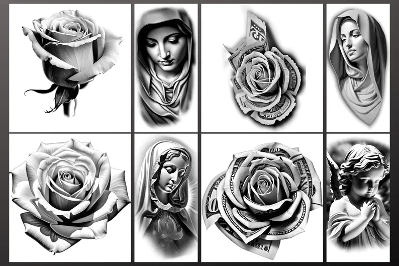 Chicano References - XXL, Procreate stamps, Svg files, Png files, 2700+ elements, Tattoo flash art, Tattoo design collection, Chicano design