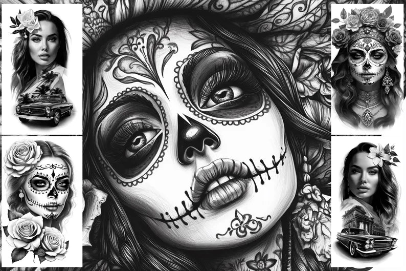 Chicano References - XXL, Procreate stamps, Svg files, Png files, 2700+ elements, Tattoo flash art, Tattoo design collection, Chicano design