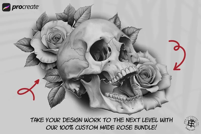 The Rose Reference Library, Procreate stamps, Svg files, Png files, 2000+ elements, Tattoo flash, Tattoo references, studio quality
