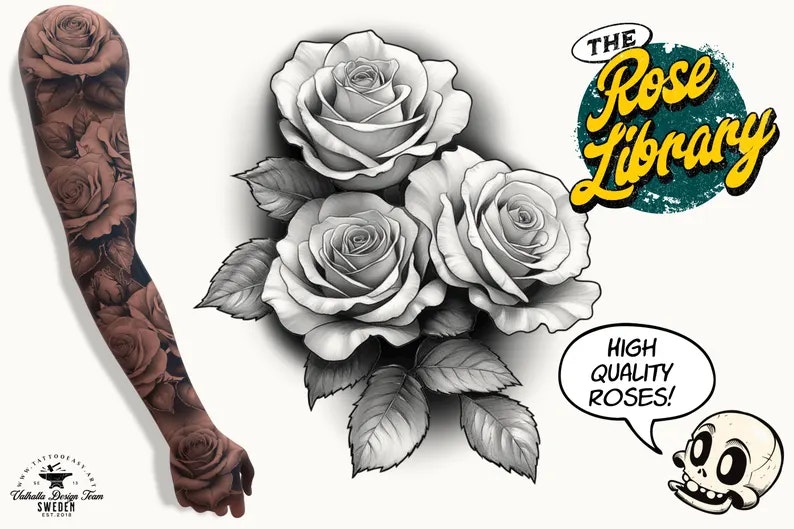 The Rose Reference Library, Procreate stamps, Svg files, Png files, 2000+ elements, Tattoo flash, Tattoo references, studio quality